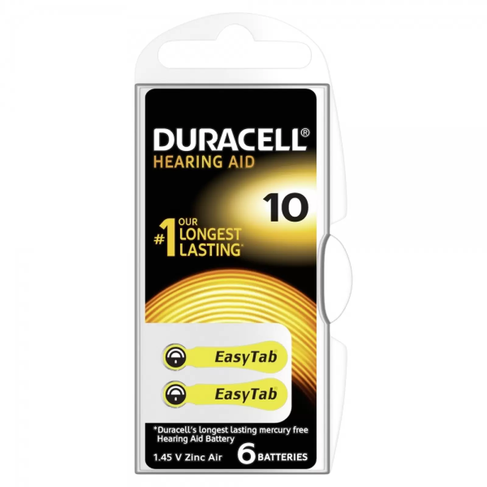 Duracell Hörgerätebatterie 10AE / AE10 / DA10 / PR230 / PR536 / PR70 / V10AT 6er Blister