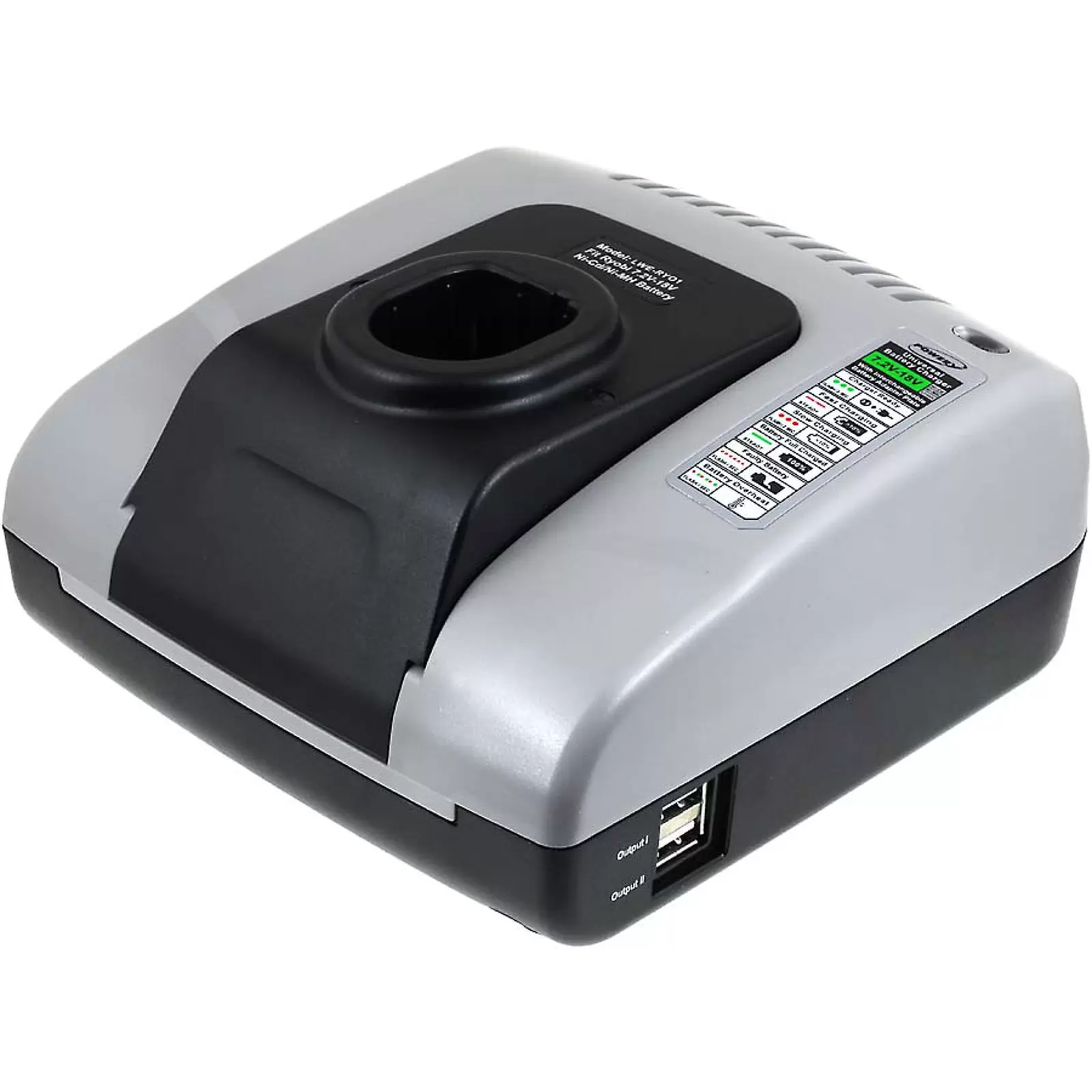 Powery Akku-Ladegerät für Ryobi NiCd NiMH Li-Ion mit USB Powery Akku-Ladegerät für Ryobi NiCd NiMH Li-Ion mit USB