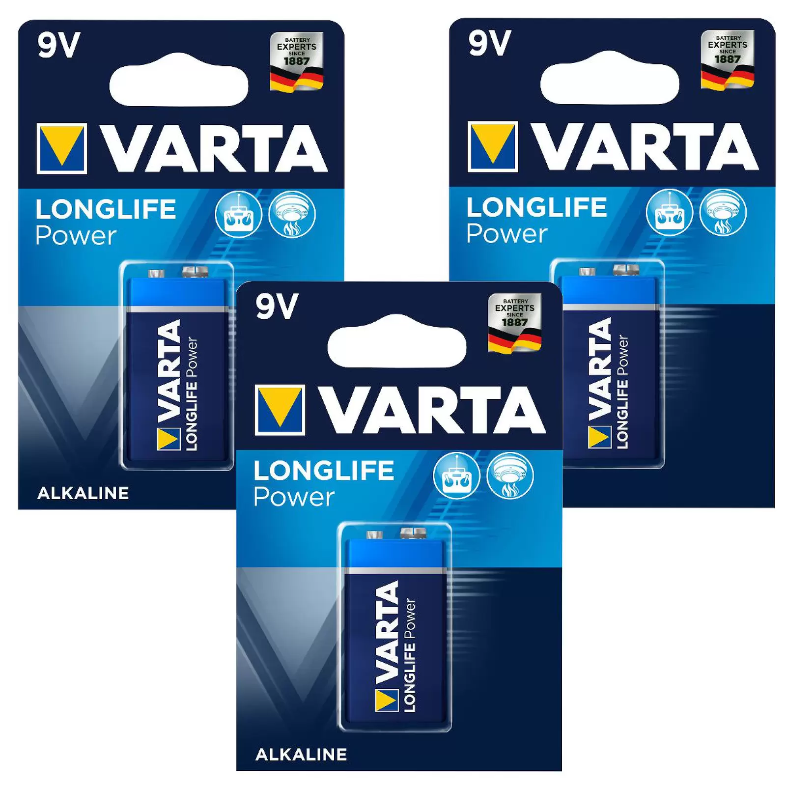 3 Batterien Varta Typ 6LF22, PP3, 6LR61, 9V-Blockbatterie 3x 1er Blister 3 Batterien Varta Typ 6LF22, PP3, 6LR61, 9V-Blockbatterie 3x 1er Blister
